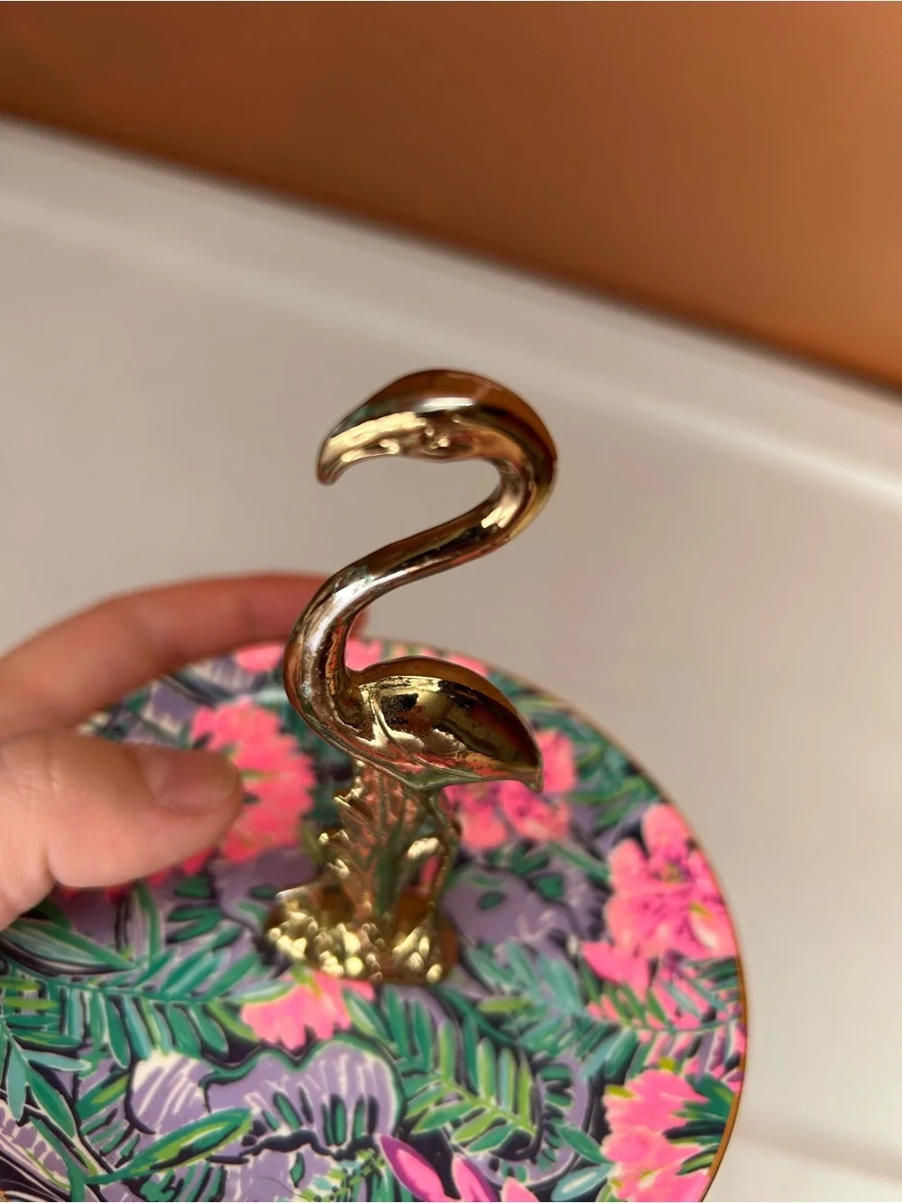 Lilly Pulitzer White Ceramic Trinket Dish with Gold Accent